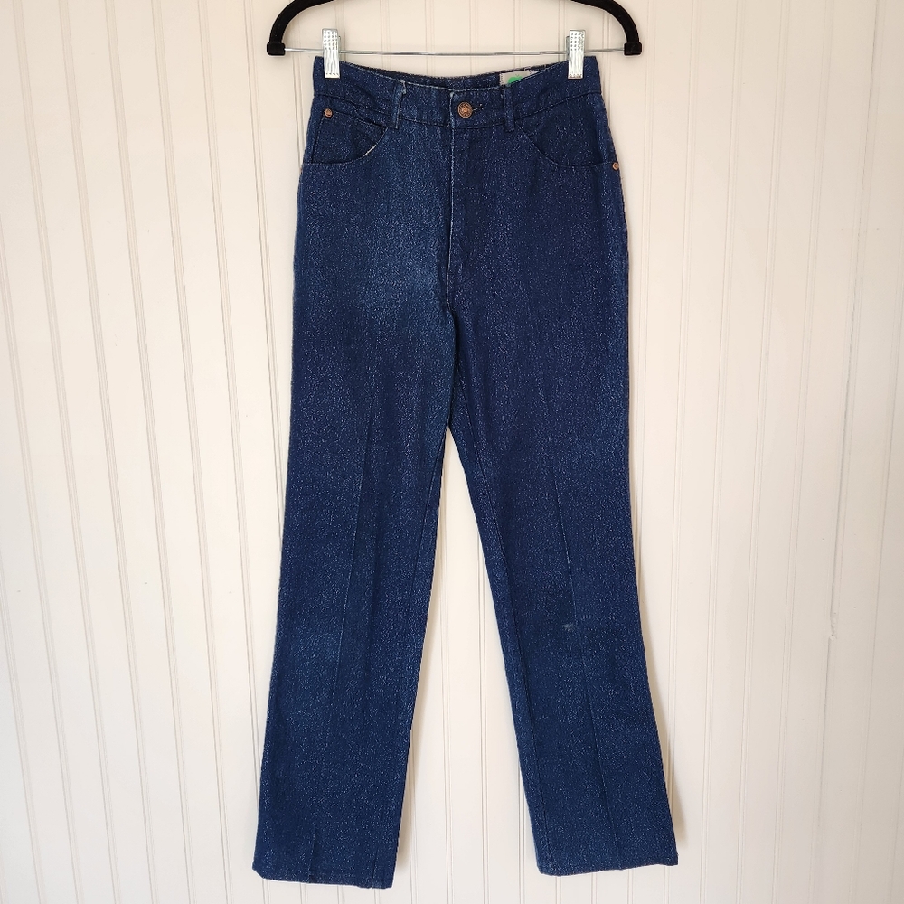TEXWOOD Vintage Hong Kong Dark Wash Blue Metallic High Rise Straight Jeans 27